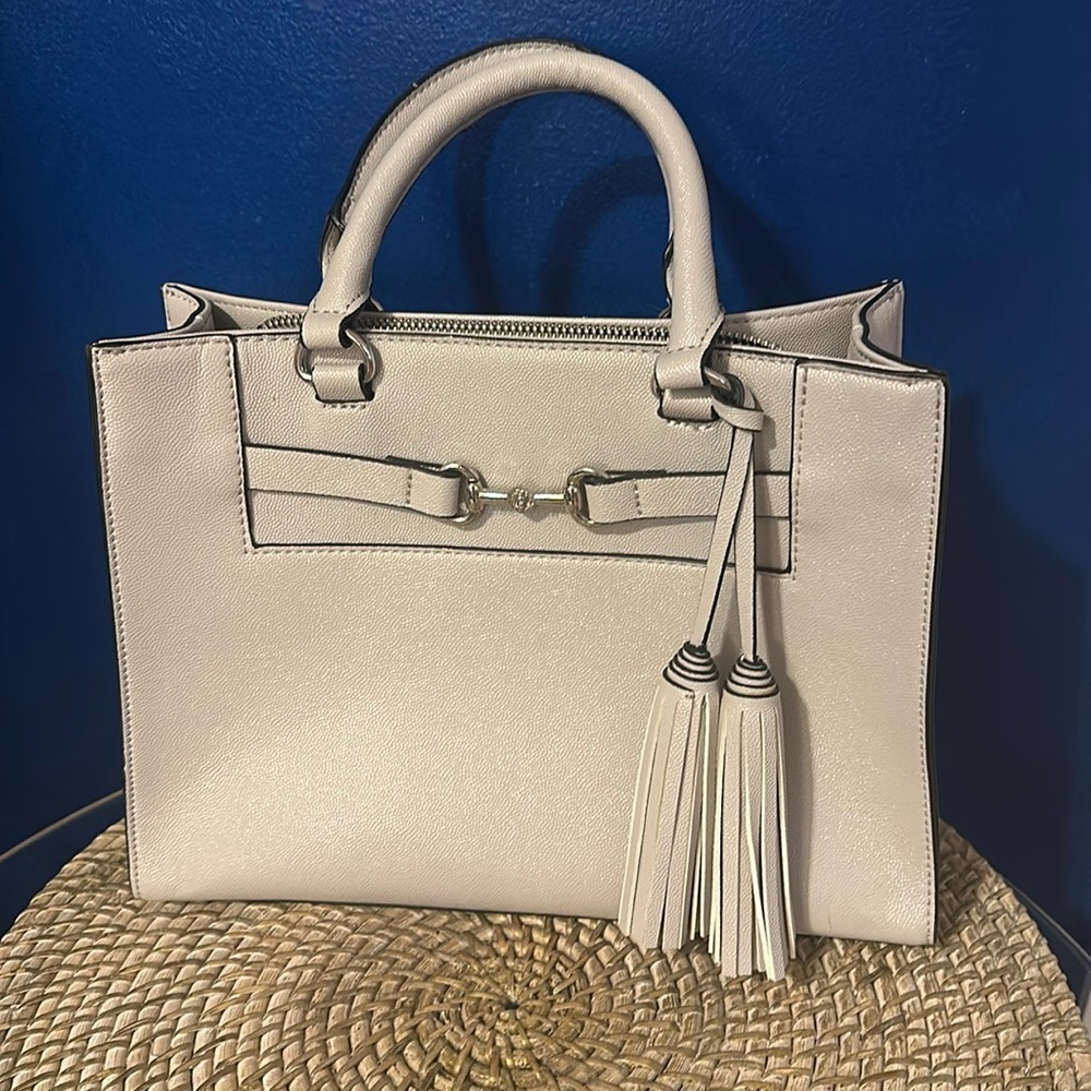 NWOT Women’s Anne Klein East West Grey Horsebit Top Handle Satchel Purse